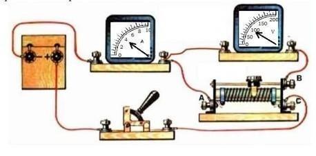 Начертите схему собранной цепи по рисунку и запишите показания приборов